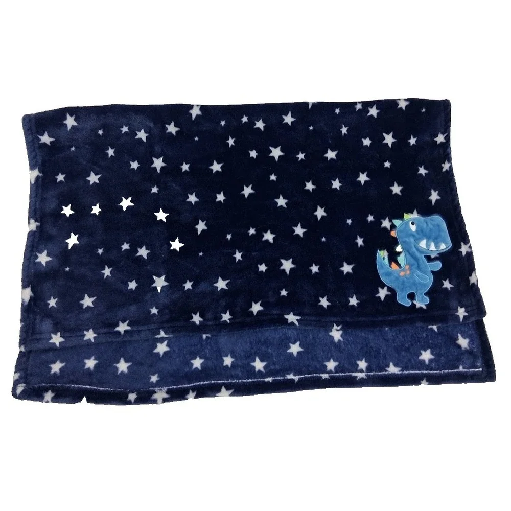 Baby Essentials Blue Dinosaur Star Blanket Soft Fleece‎ Boy Lovey Security EUC